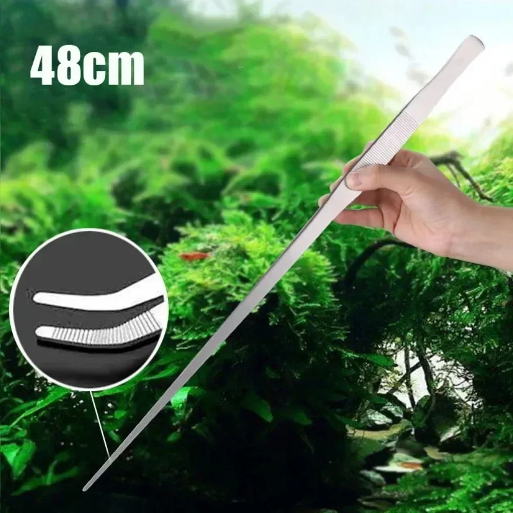 48cm Stainless Steel Tweezers Fish Tank Aquatic Plants Aqaurium Tool Water Plant Curved Pliers Birds Reptile Feeding Tongs