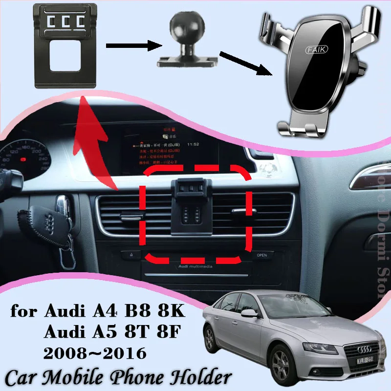 Car Mobile Phone Holder for Audi A4 B8 8K A5 8T 8F 2008~2016 Air Vent Mount Bracket GPS SmartphoneTray Stand Auto Accessories