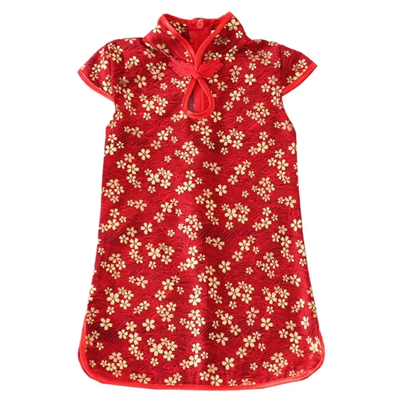 Summer Dress Girl Cheongsam Traditional Clothing Children Chinese Baby Party Kids Fashion Show Red Girls Dresses Qipao Vestidos
