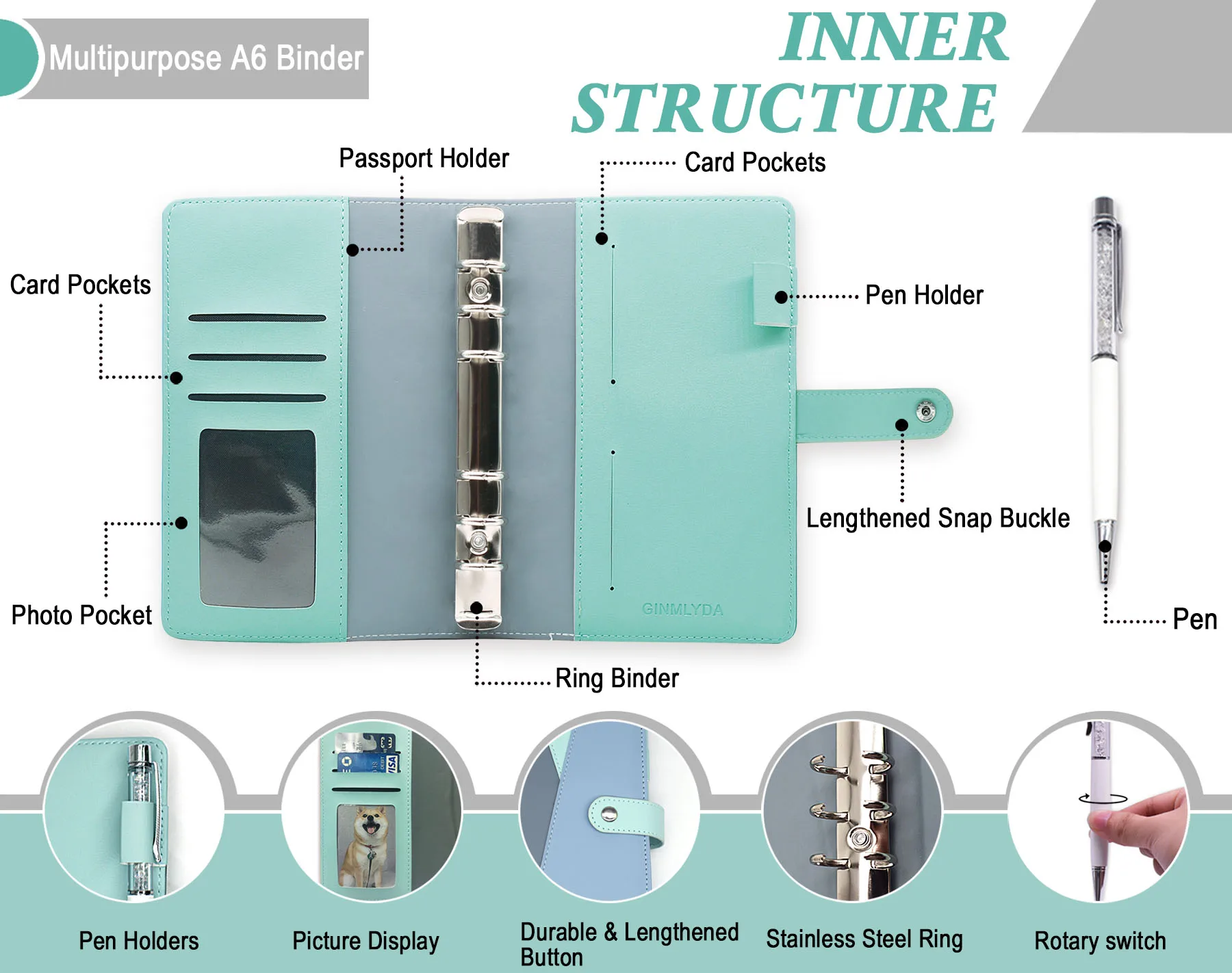 Budget Binder with Zipper Envelopes, Cash Envelopes with Budget Sheets, PVC Pockets, Cash Envelopes, Stickers & Pen