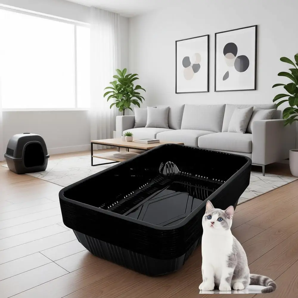 

Disposable Plastic Litter Boxes for Cats, 30 Pack, 16.7 x 10.5 x 3.4 Inches (Black)