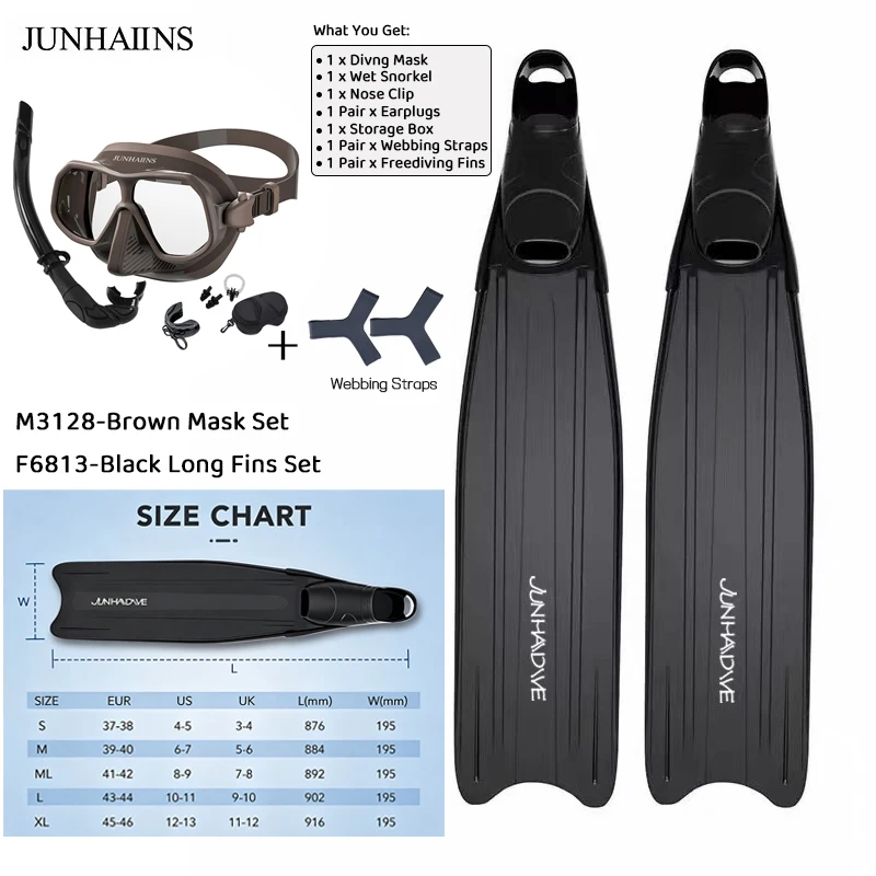 Adult Freediving Complete Equipment | Wide View Low Volume Diving Mask, Labor-Saving Long Fins PP+TPR for Underwater Swimming