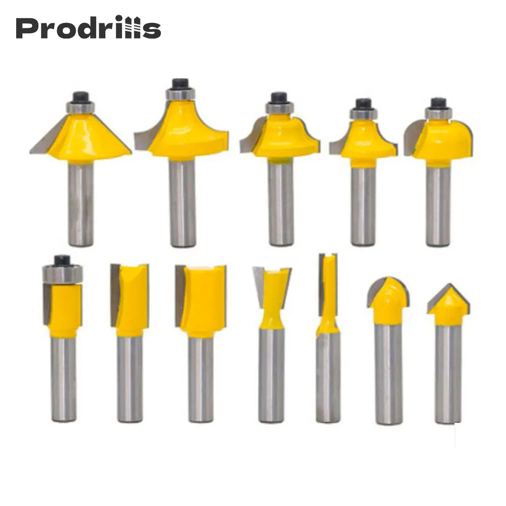 12pcs Router Bit Set 8mm Shank Wood Milling Cutter Carbide Shank Mill Woodworking Trimming Engraving Carving Tools