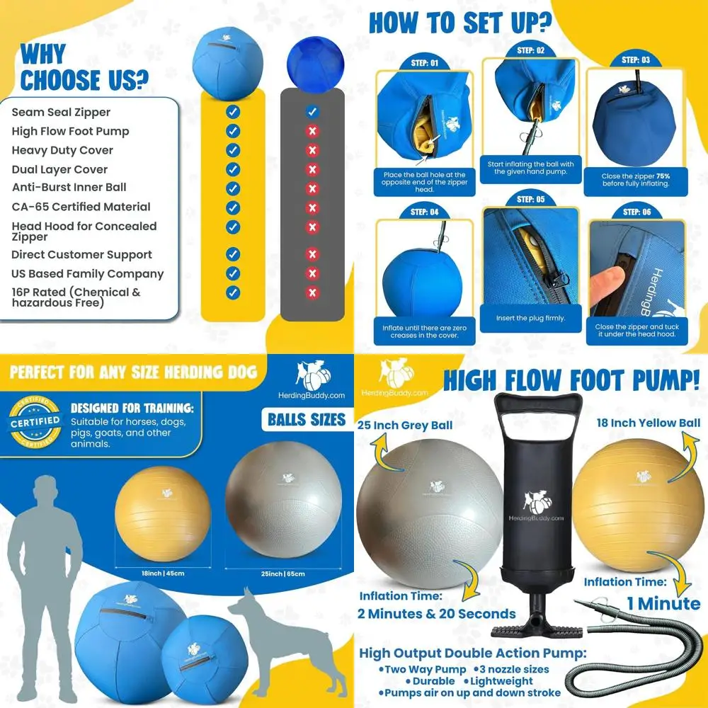 

Heavy-Duty Dual-Layered Dog Ball Cover for Corgi, Collie, Cattle Dogs Under 27 Pounds - Thick Anti-Burst, High-Flow Pump for Her