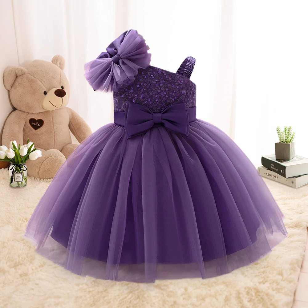 Sequin Tulle Dress For Girls Girl Party Dresses Toddler Lace 1st Birthday Formal Clothes Kids Vintage Bow Evening New Prom Gown