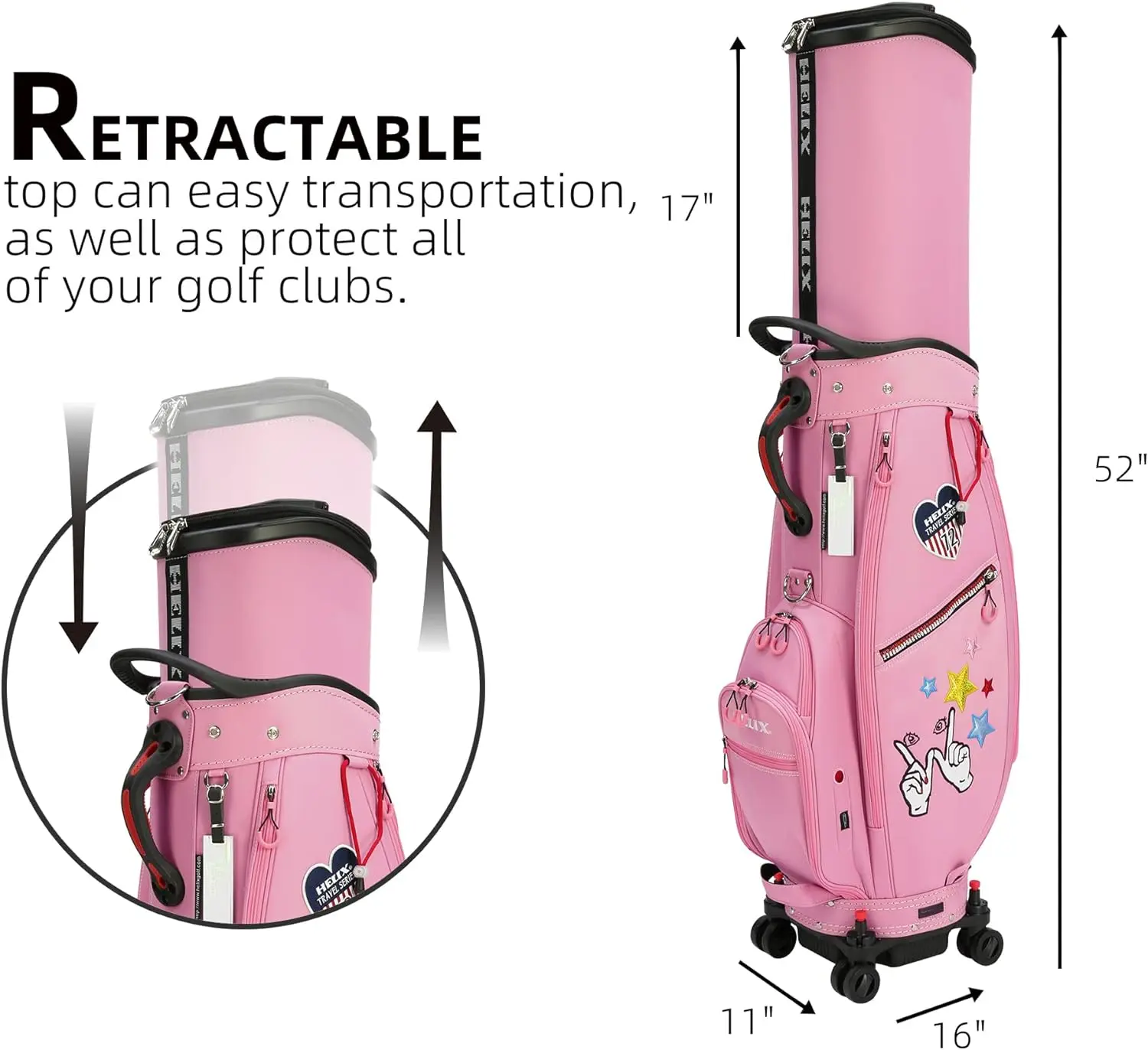 HELIX Golf Bag for Women with Four Wheels and Retractable Top Cover, Easy to Carry and Travel