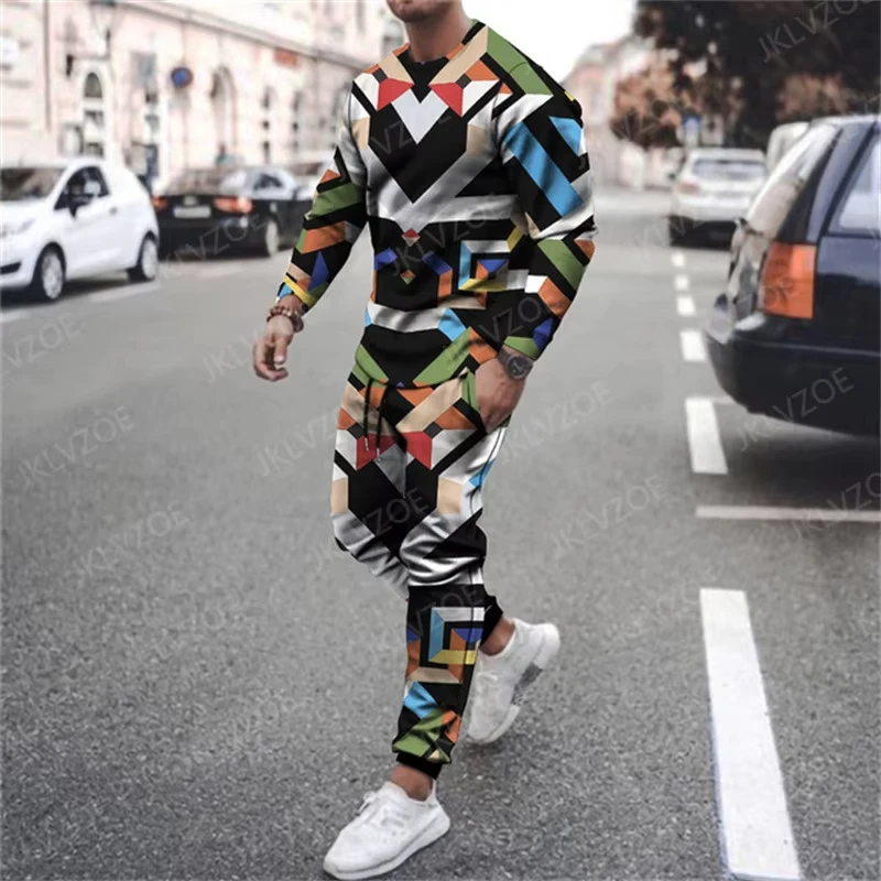 Autumn Men's T Shirt Set Long Sleeve O Neck Urban Jogging 3D Printed Fashion Casual Streetwear Oversized Outfits Sportswear Suit