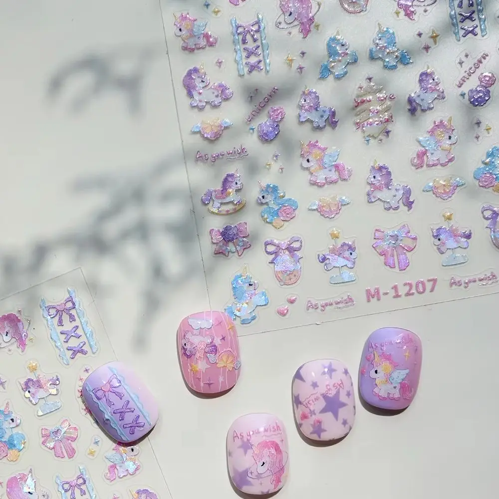 

Polarized Fantasy Unicorn Carousel Love Rose Bowknot Stars Cute 3D Self Adhesive Nail Art Sticker Lovely Cartoon Manicure Decals