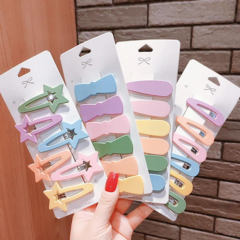 5PCS New Cute Cartoon Heart Type Metal Candy Color Baby BB Clips Girls Hairpins Hair Clip Kids Headwear Children Accessories