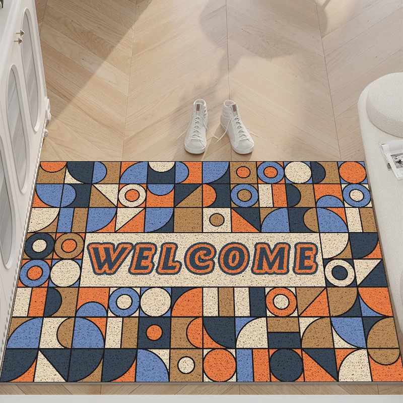 MELLON Geometric Dirt Resistant PVC Silk Ring Non Slip Door Mat Easy Clean Wear-Resistant Floor Mat Housewarming Gift Outdoor