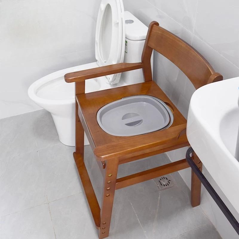 

‌Premium Wooden Toilet Seat，Non-Slip Soft Cushioned Toilet Chair, Portable Commode with Backrest, Elderly Bathroom Safety Aid