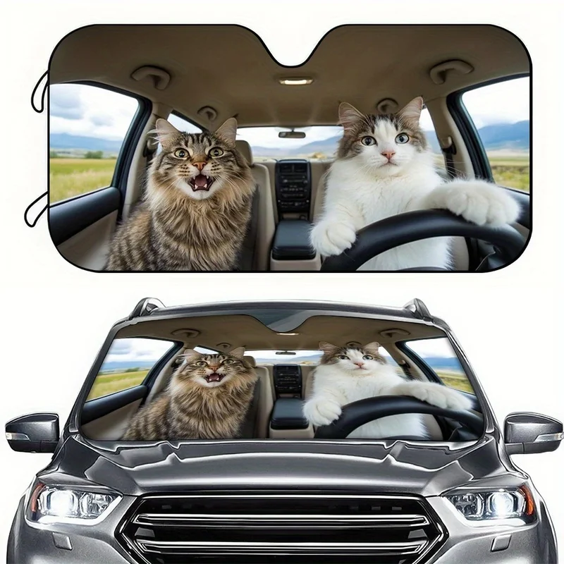 Car Sunshade, Cat Driving Car Sunshade, Front Gear Sunshade, Blocking Sunlight, Suitable for Cars, General Purpose Models