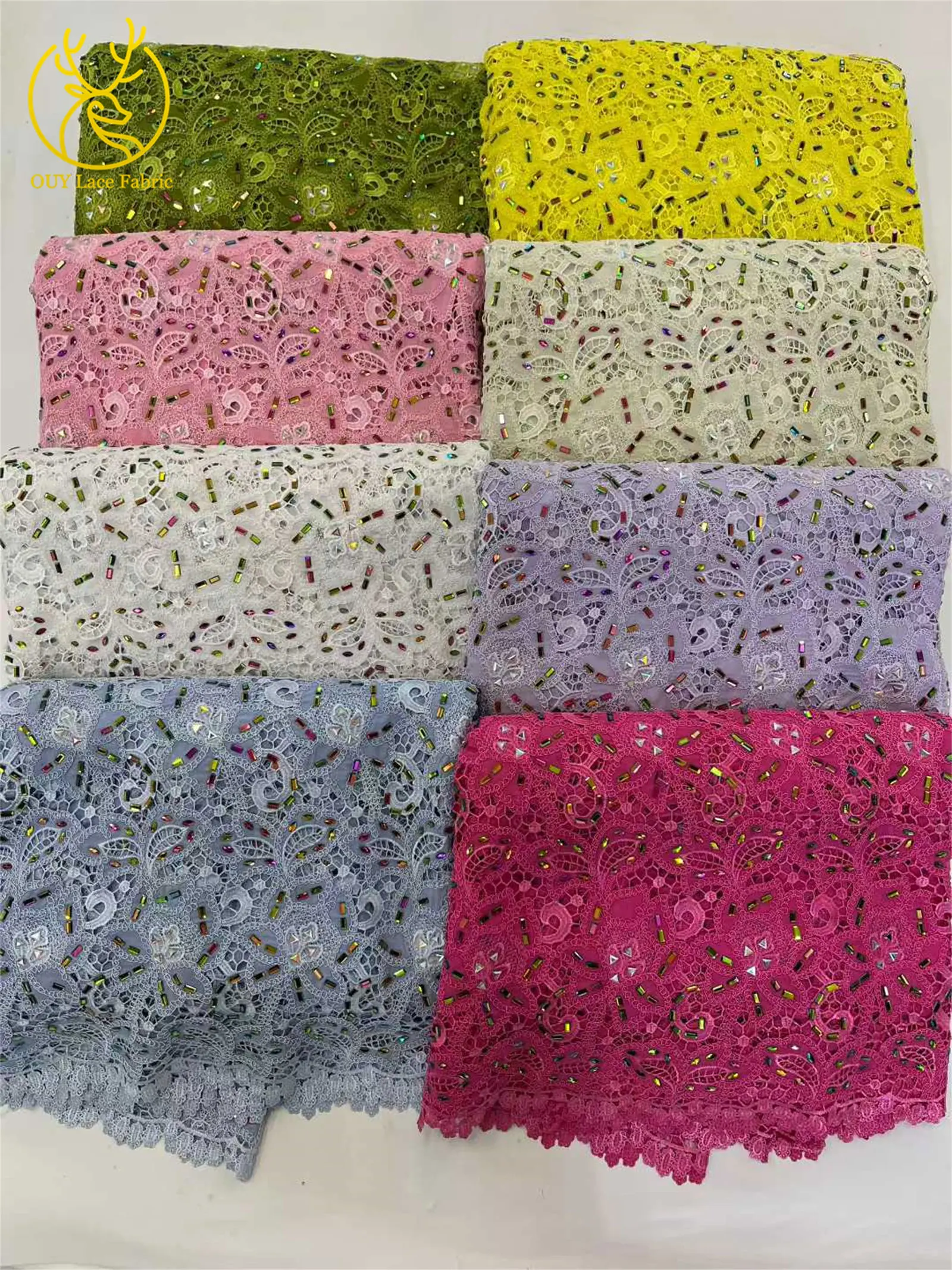 Yellow African Large Jewel Guipure Embroidered Lace Fabric 2025 Luxury Nigerian Rope Lace Fabric Ladies Dinner Dress Sewing