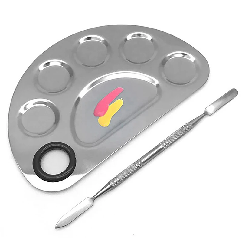 Stainless Steel Makeup Mixer Nail Art Polish Mixing Plate Foundation Eyeshadow Mixer Palette with Spatula Rod Beauty Tools