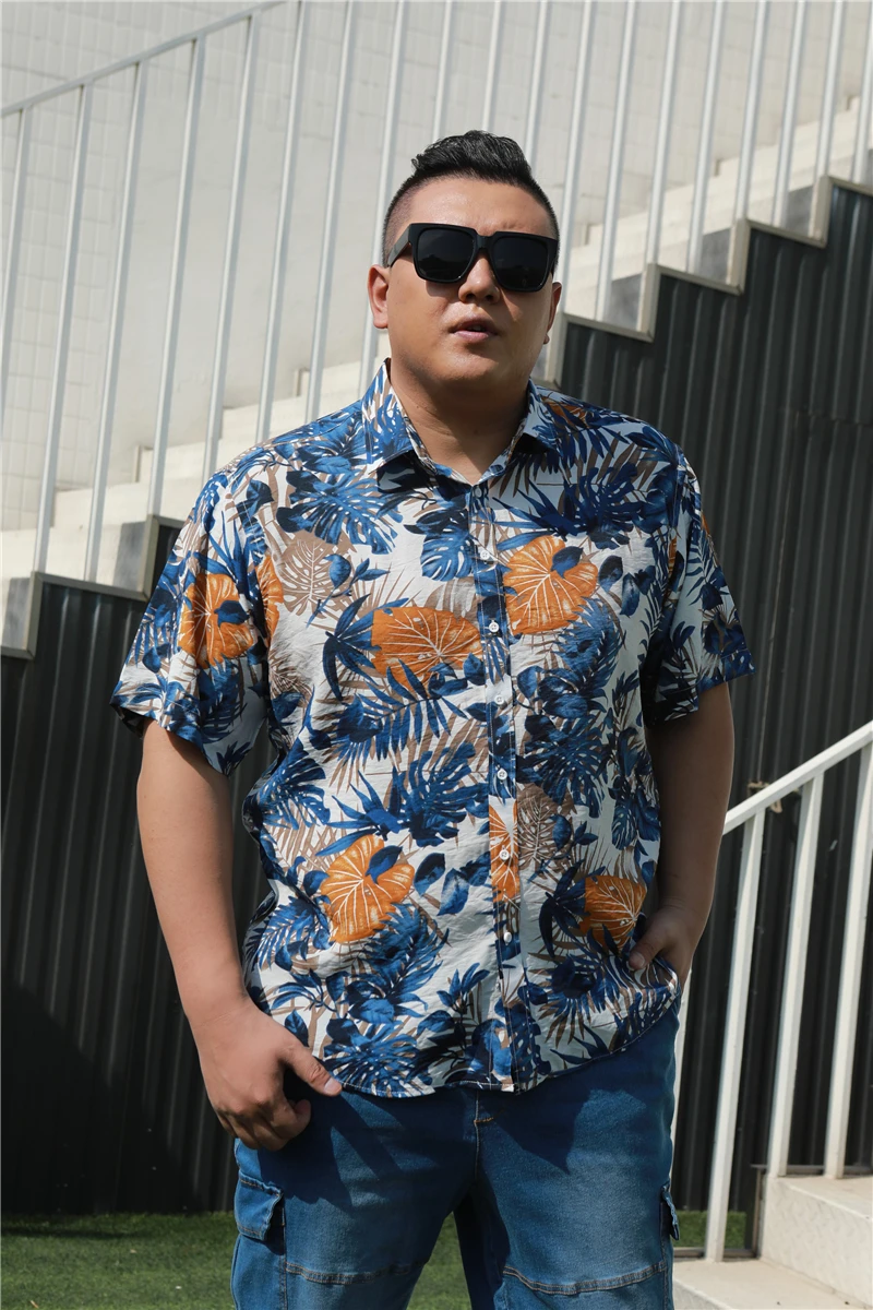 Plus Size 5XL 6XL 7XL 8XL 9XL 10XL Mens Short Sleeve Print Shirt 2021 Summer New Men\'s Floral Hawaiian Shirts Casual Loose Tops