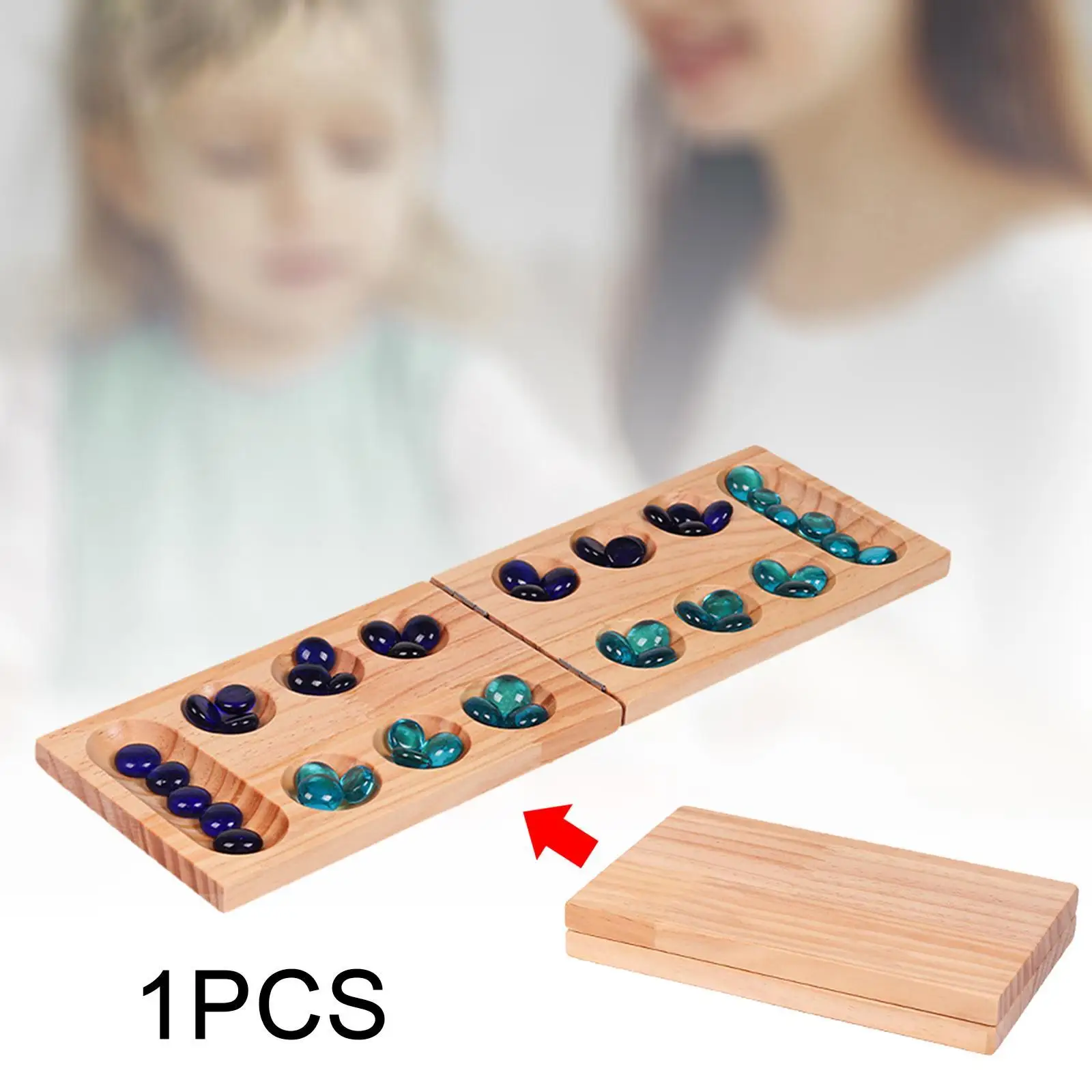 Wood 48 Beads Mancala Board Game,Party Game,Classic Family Games,Foldable Mancala Board Game for Family Travel Entertainment