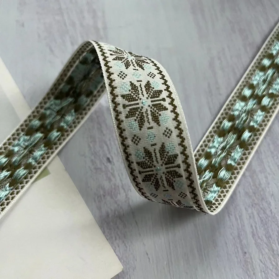 10 Yards/lot Ethnic Style Webbing Woven Jacquard Ribbon Geometric flower for Garment accessories LS-2242 Width 2.5 CM