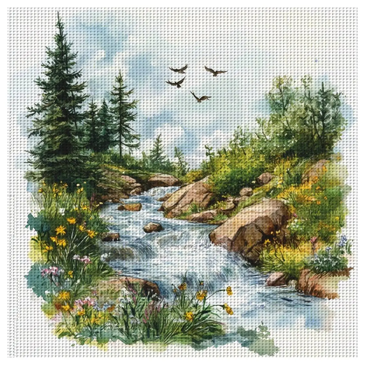 1pc 30X30CM/11.8inch Landscape Scenery Stamped Cross Stitch Kit DIY Kit 11/14/16CT DIY Embroidered Set DIY Cross-Stitch Set