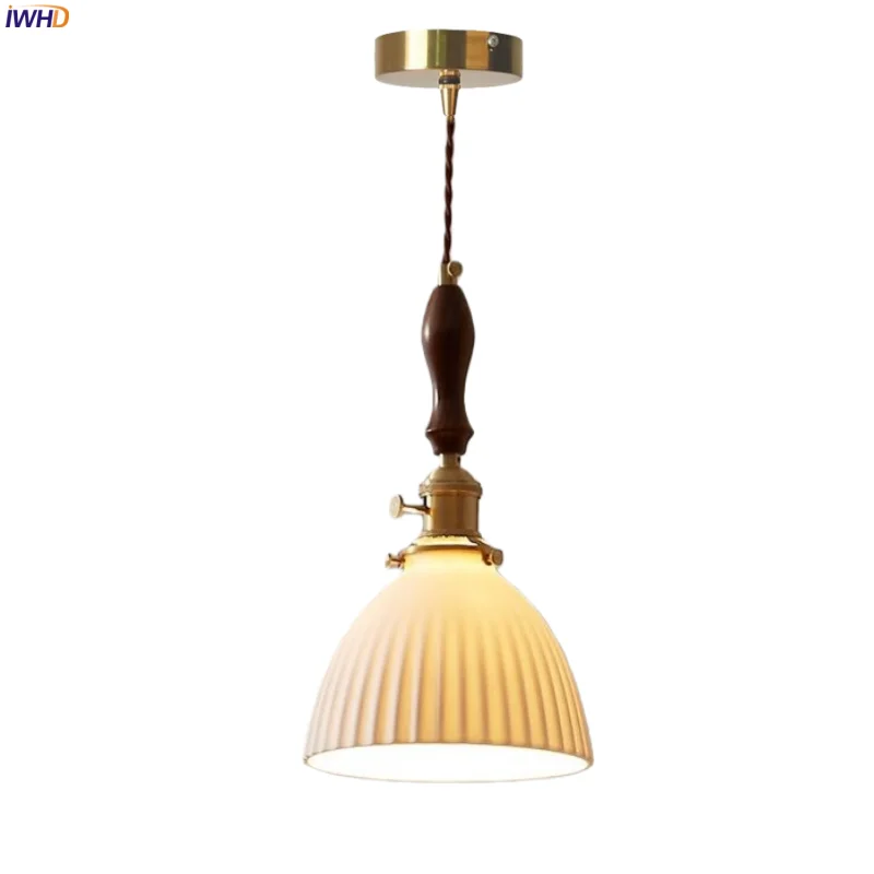 

IWHD White Ceramic LED Pendant Lamps Living Room Decoration Bedroom Loft Home Lighting Nordic Minimalism Hanging Light Luminaria