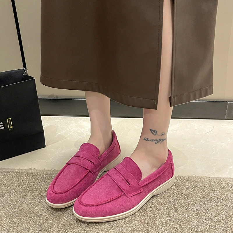 Loafers women 2024 autumn new British style casual slip-on single shoes retro flat comfortable bean shoes