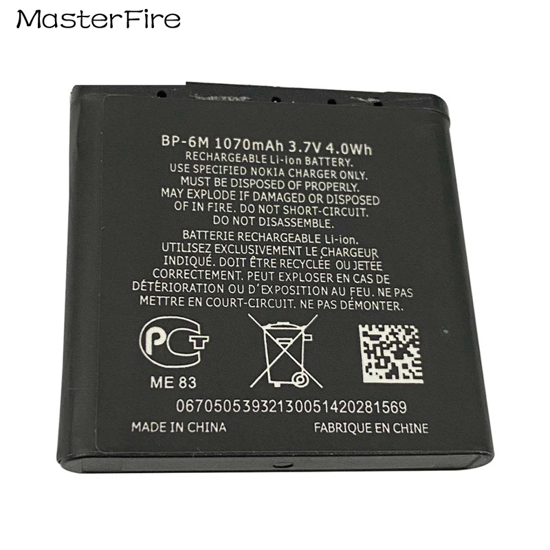 Bateria de lítio de substituição para telefone, 3.7v, 1070mah, BP-6M, bp6m, para nokia n73 n77 n93s 9300 6233 6234 6288 6280 3250 6290