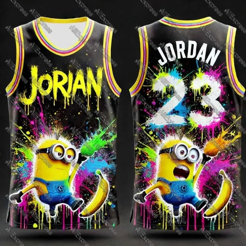 

2025 Minions Jordan 23 Special Edition Oversize Sleeveless Basketball Vest Men Women Kids Summer Sport Casual Training Jersey