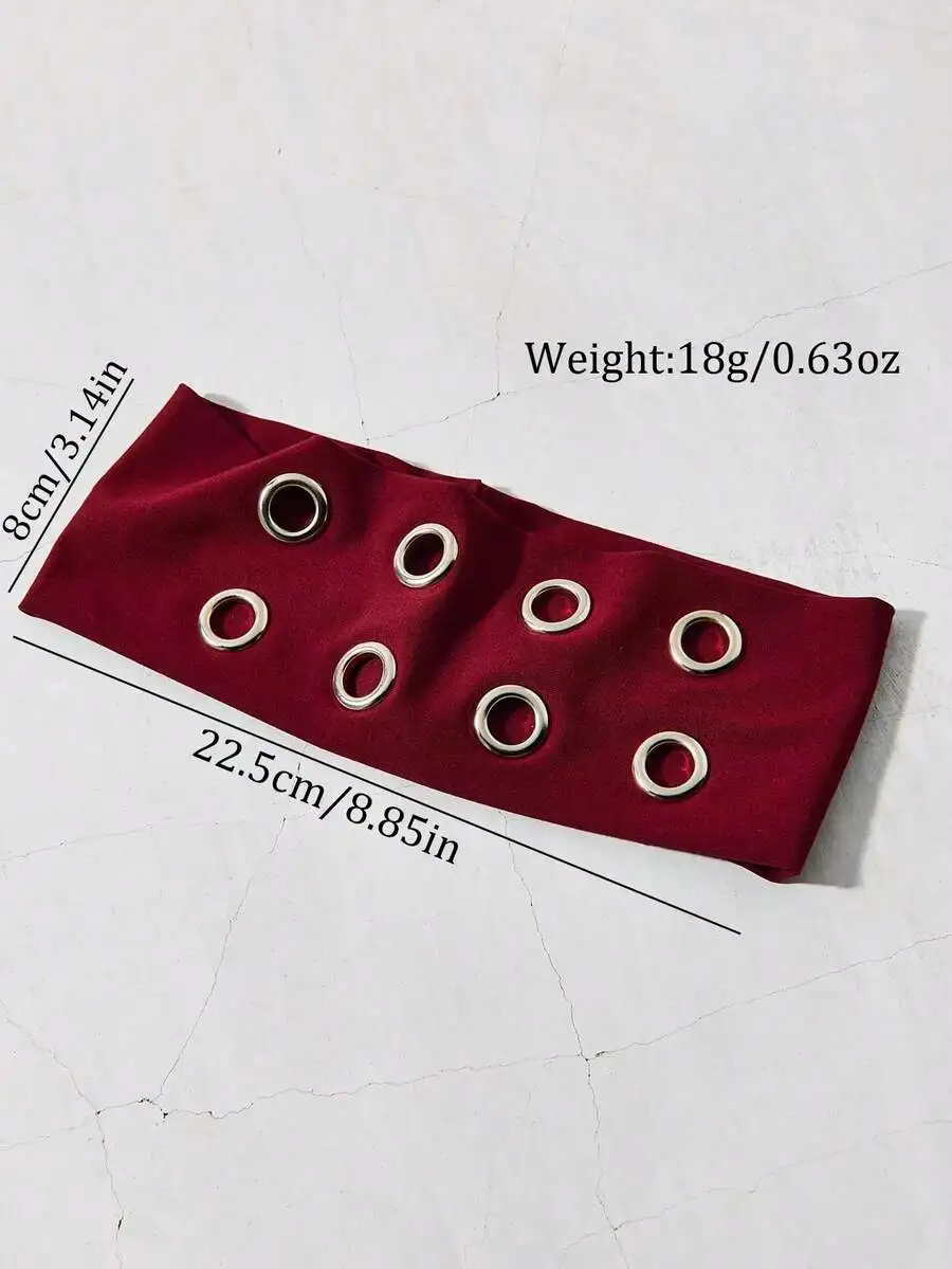 

Punk Gothic Elastic Headband With Metal Rings For Women