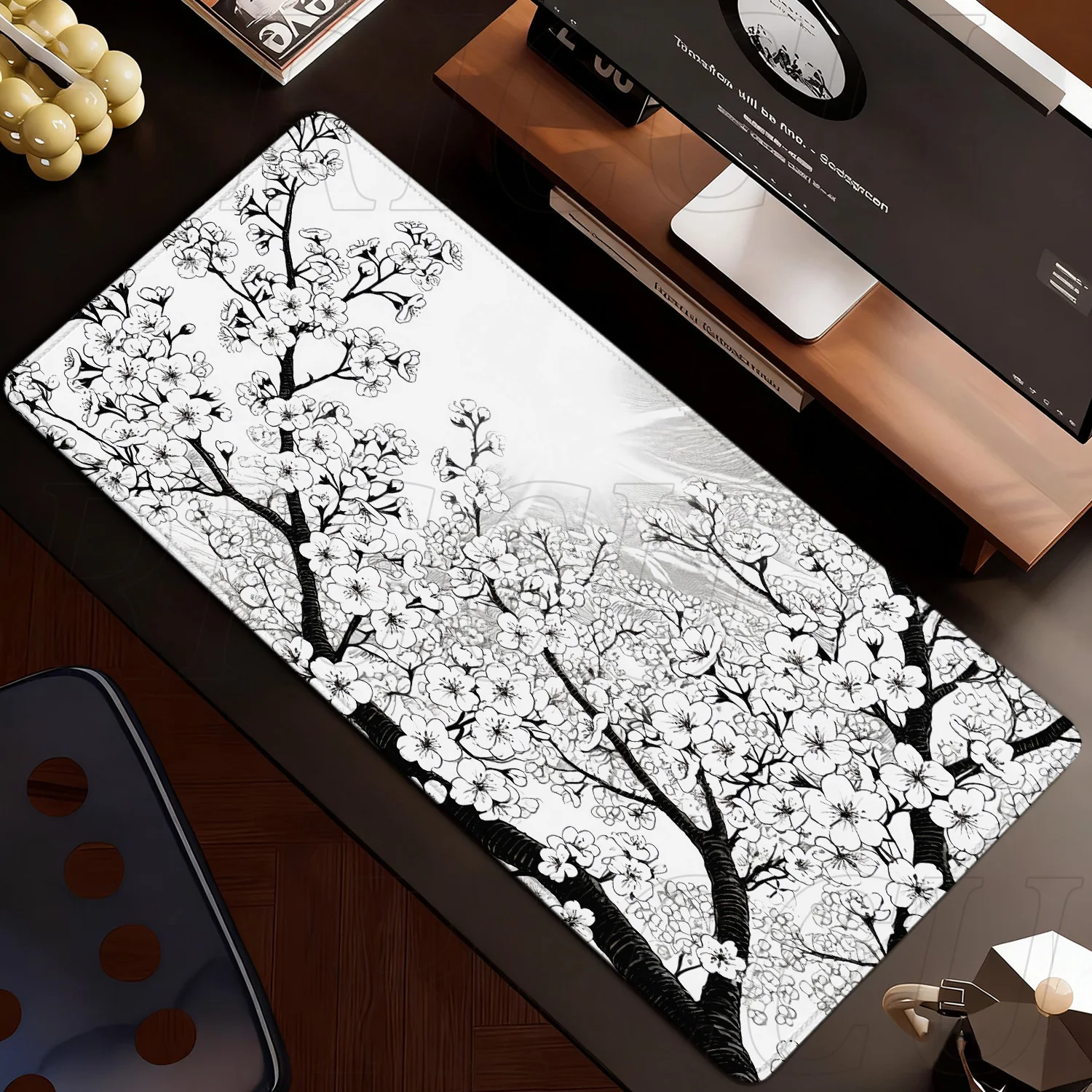 XXL 90x40 سنتيمتر أسود أبيض ساكورا زهرة الألعاب ماوس الوسادة مكتب السجاد ملحقات الكمبيوتر زهر الكرز ماوس ألعاب توسيع DeskMat #3