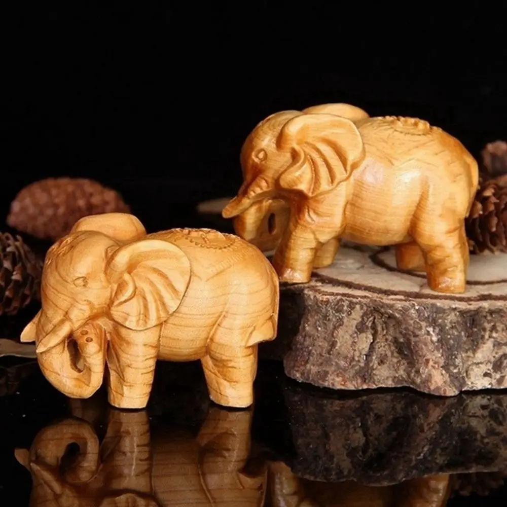 1 Pc Natural Thuja Wood Elephant Rich Elephant Carving Wood Crafts Home Decoration