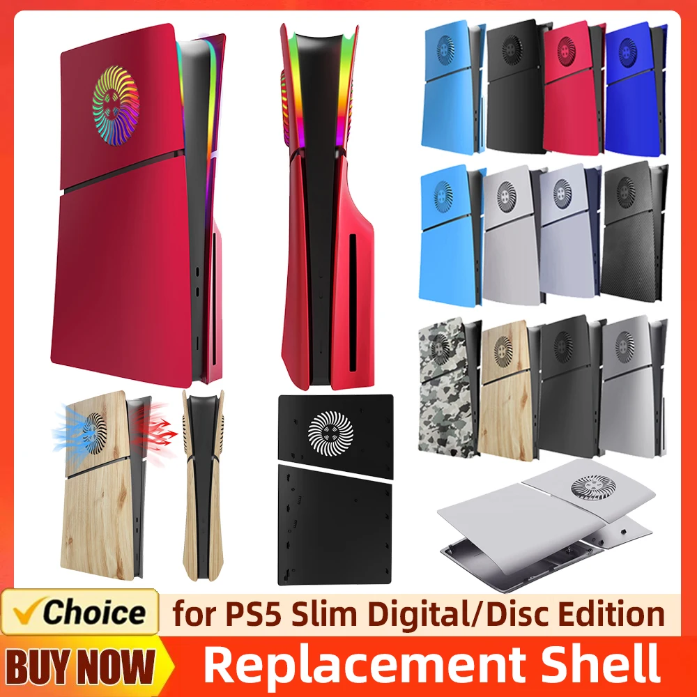 Replacement Shell Anti-Scratch Faceplate with Cooling Vents Dustproof Protective Cover Compatible with PS5 Slim Digital/Disc