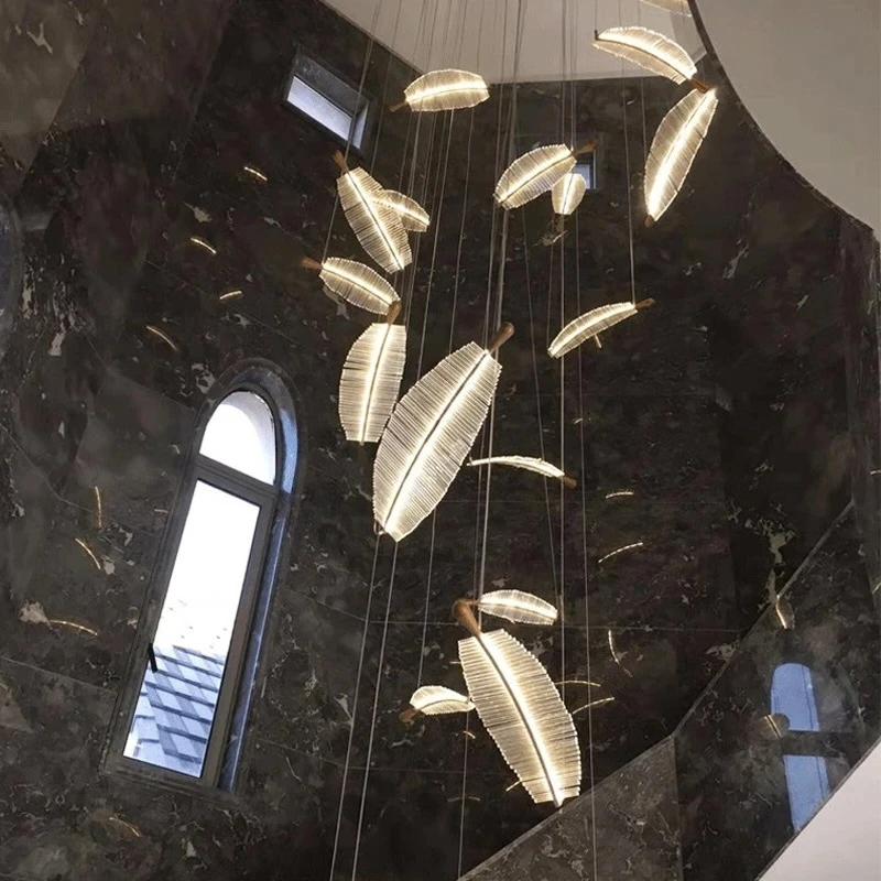 Nordic Monolithic Simulation Leaf Led Pendant Light For Bar Hotel Hall Foyer Art Gallery Home Decoration Glass Hanging Lamp