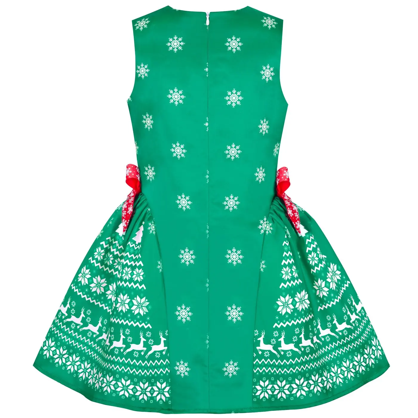 Girls Dress Green Reindeer Snowflakes Christmas Party Holiday