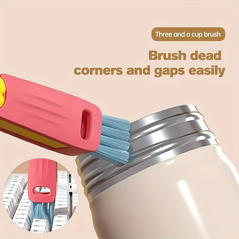 1pc Multi functional 3-in-1 portable bottle cap cleaning brush, used for cleaning bottle cap gaps and cup cap brushes