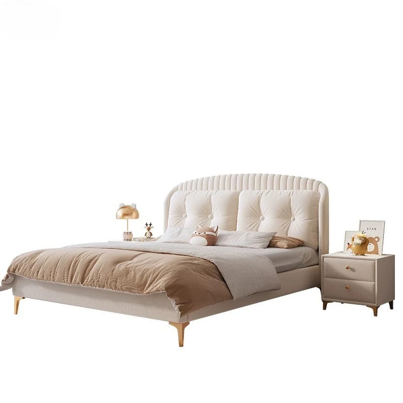 Cream wind solid wood princess   bed boy single  modern simple 1.2m small apartment soft bag storage