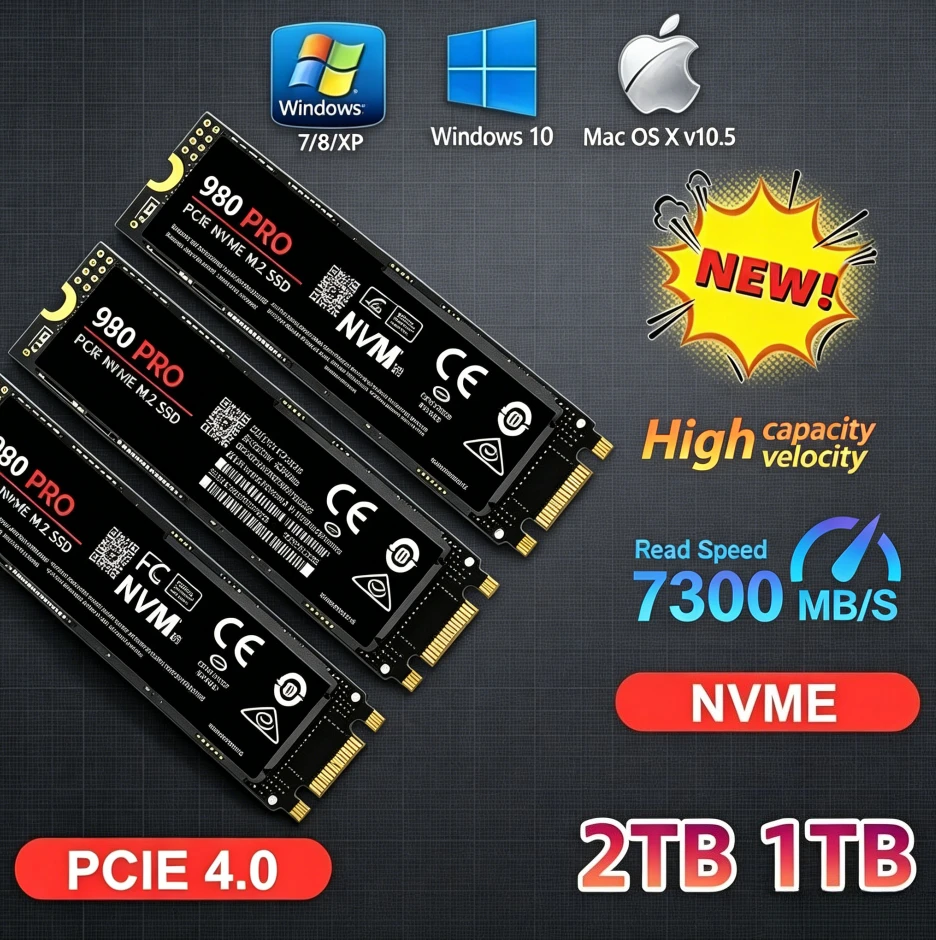 Original 980Pro 990Pro M.2 NVMe SSD 1TB PCIe 4.0 7400MB/s High Performance Internal Solid State Drive for Laptop Desktop PC