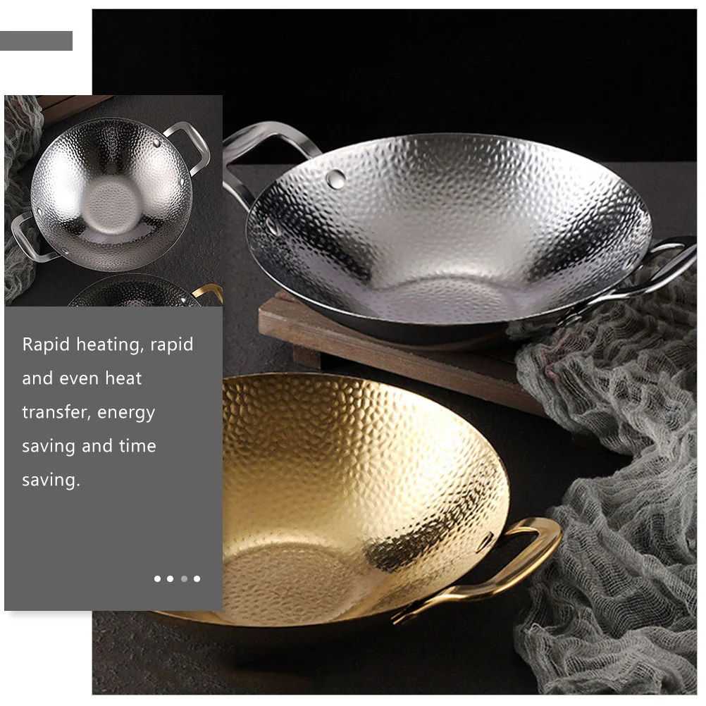 Stainless Steel Hammered Dry Pot Saucepan Anti Scalding Non Double Handles Kitchen Metal Pan Shabu Stock