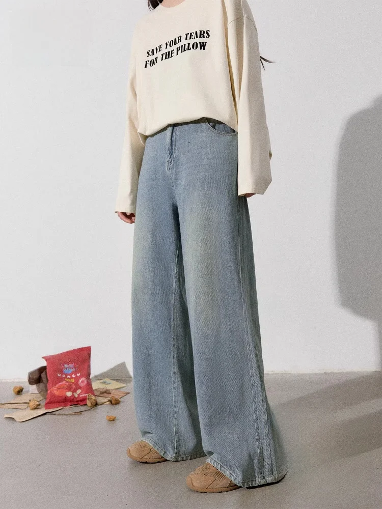 

Джинсы с высокой талией, широкими штанинами и эффектом стройности, в американском стиле, узкая версия, большие размеры, модный женский комплект для осени