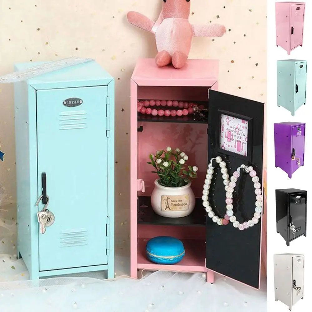 

Cute Iron Makeup Storage Cabinet Vertical Two Layers Makeup Storage Box with A Lock Lockable File Cabinet Office