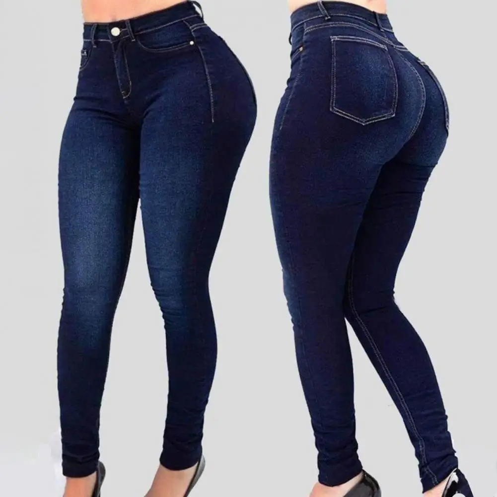 

Stretchy Skinny Women Jeans Vintage Aesthetic Denim Pants High-waist Button Zipper Slim Fit Casual Leggings Denim Trousers