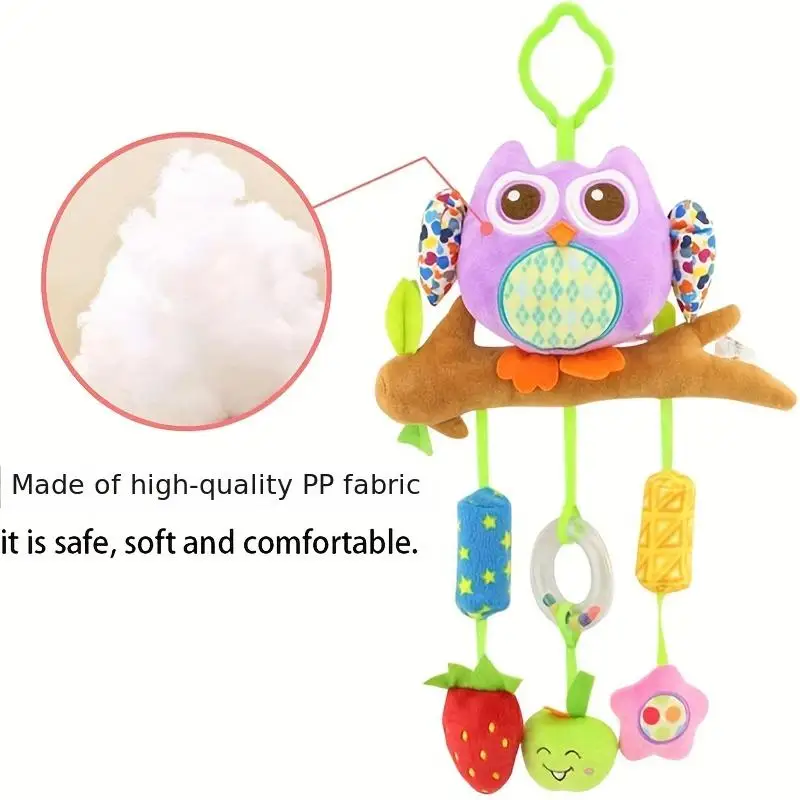 ของเล่นเขย่ารูปนกฮูกน่ารักพร้อมที่กัด - เหมาะสำหรับเด็กอายุ 0-3 ปี - ของเล่นแขวนเปลและรถเข็นเด็ก