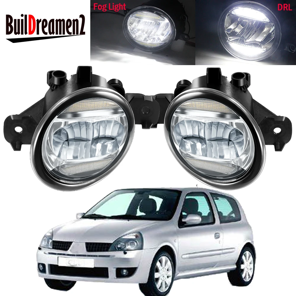 2in1 Function Car Fog Light Assembly For Renault Clio 2/II Hatchback Van 1998-2004 30W LED Fog Daytime Running Lamp DRL H11 12V