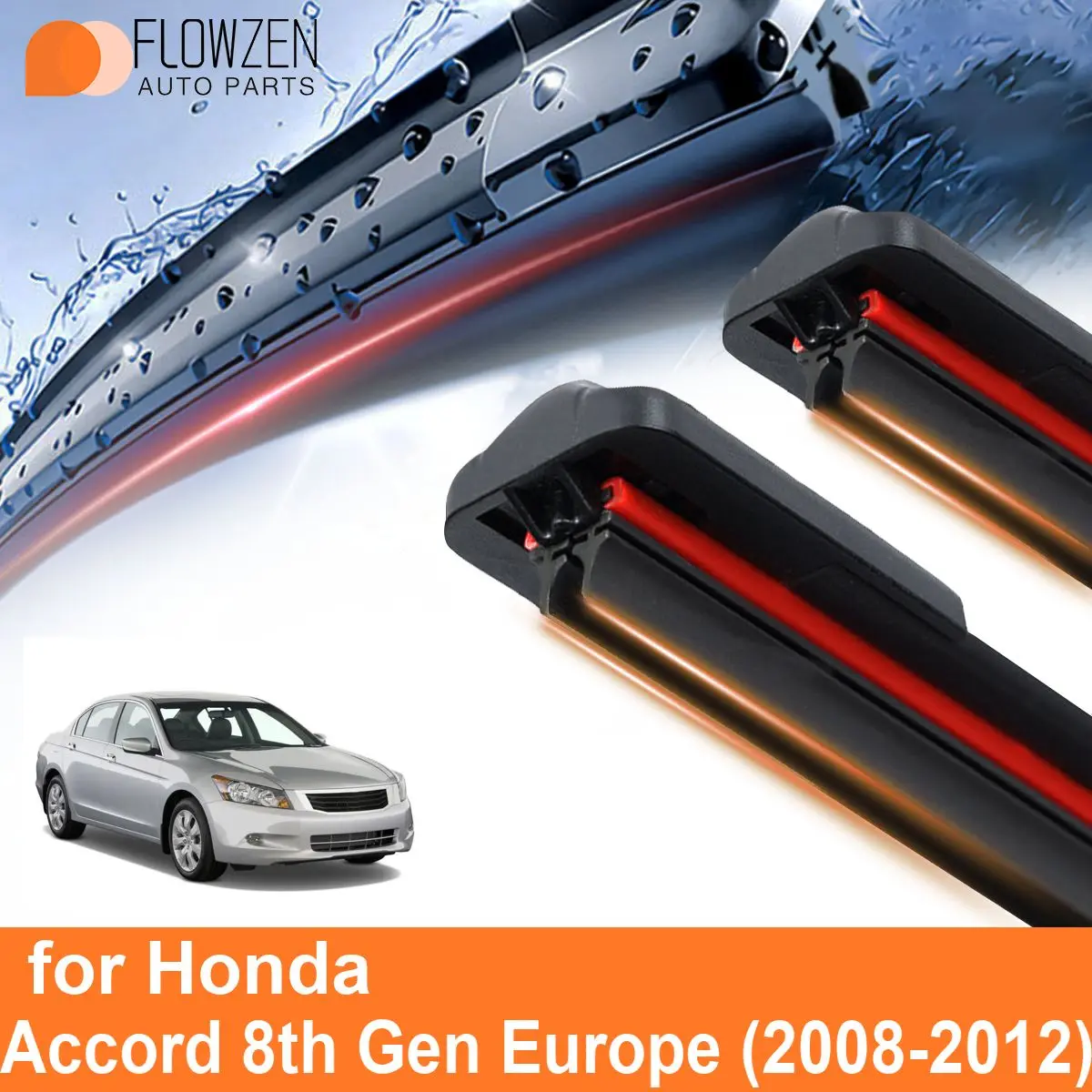 Car Windshield Wiper Blades for Honda Accord 8th Gen Europe Double Rubber Frameless Bracketless WipersSoft Accessories