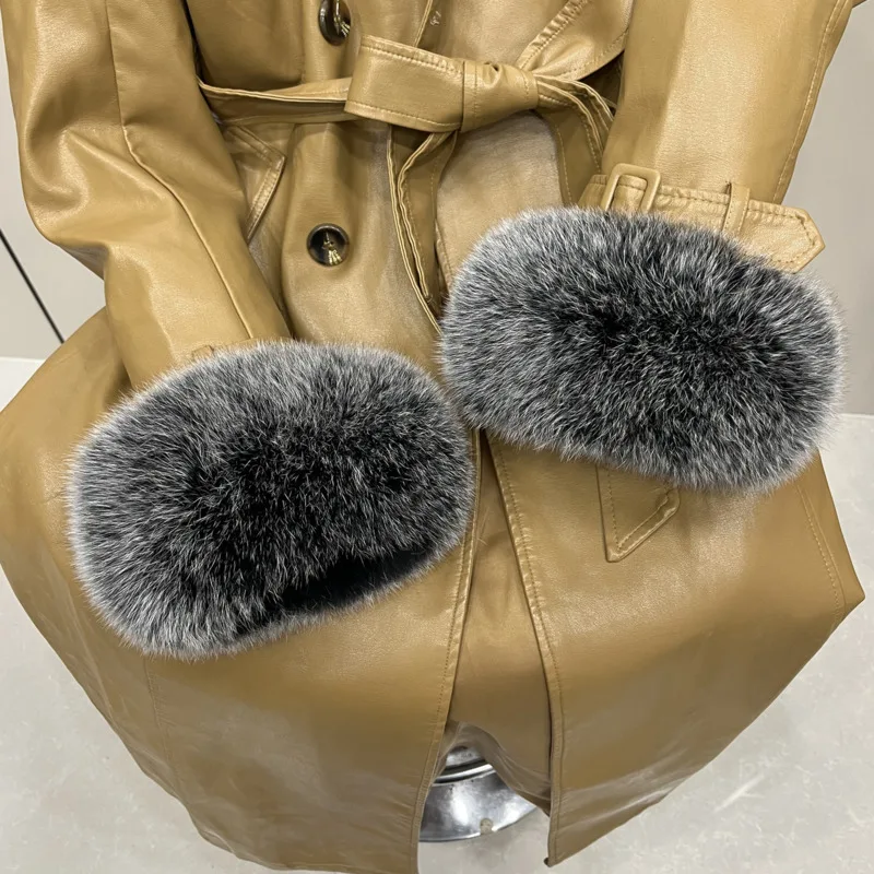 Puños de piel de zorro auténtica para mujer, pulsera de piel esponjosa, accesorios cálidos para el brazo, manguito de muñeca a prueba de viento de felpa para invierno, manga gruesa para el brazo