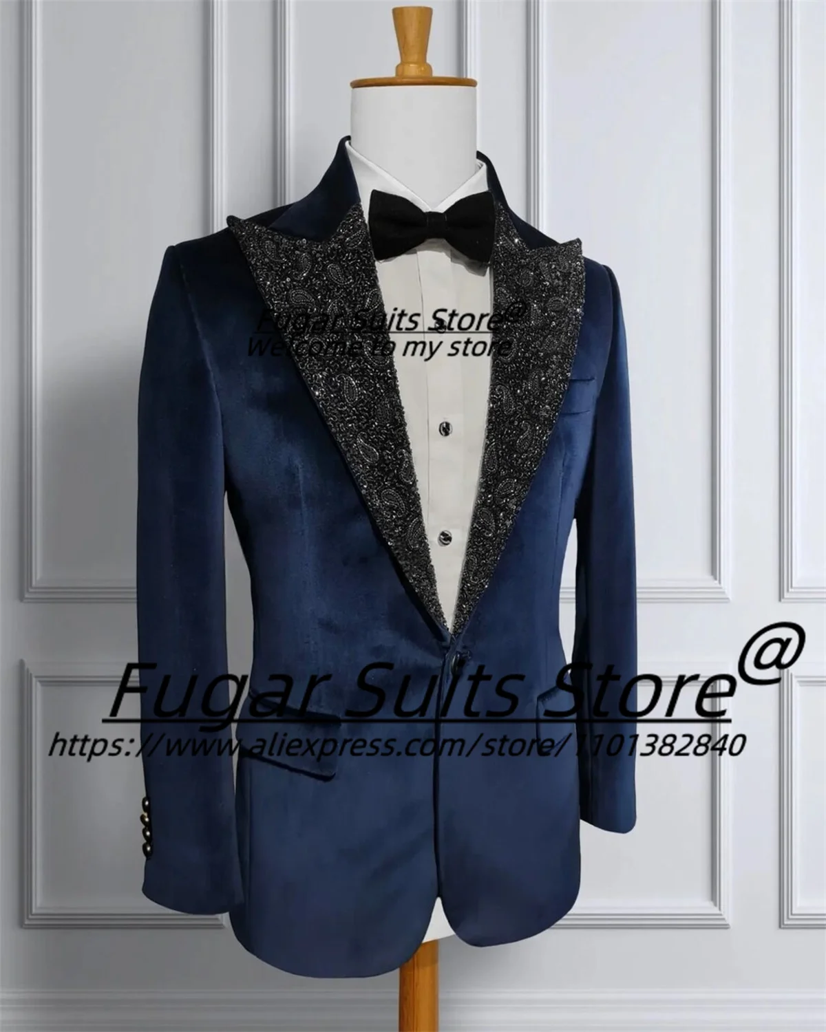 

High-end Velvet Luxuly Men Suits Custome Made Peak Lapel Groom Formal Tuxedos 2PCS Sets Handsome Male Blazers trajes para hombre