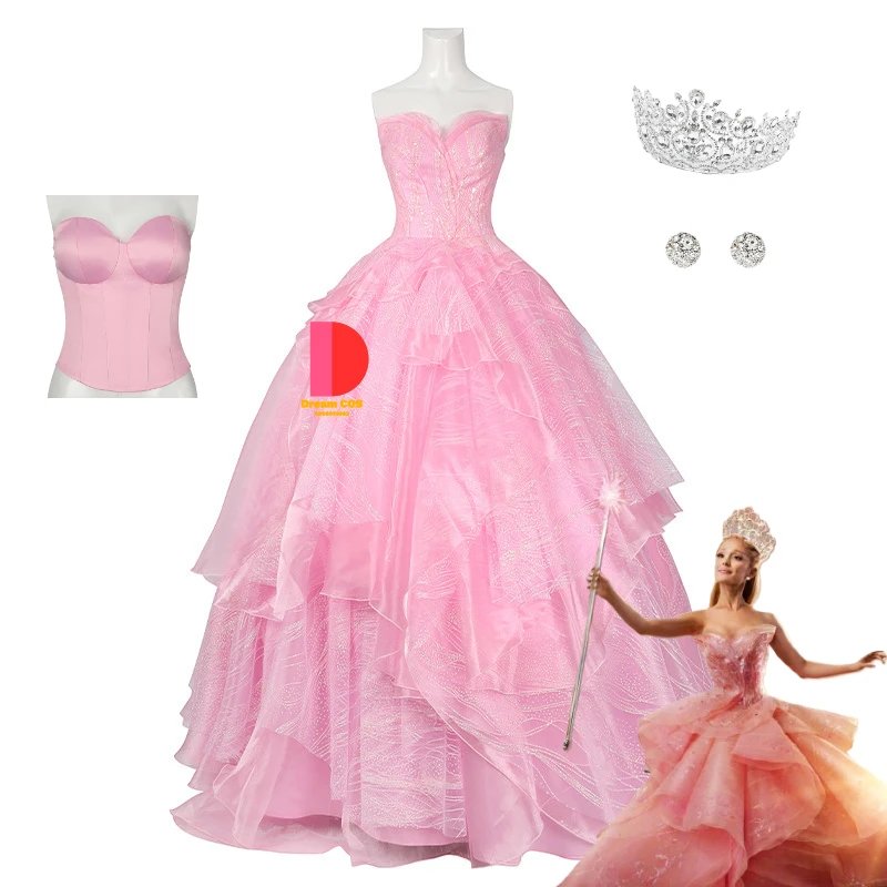 

Glinda Wicked Hot Sale Cosplay Costume Disguise Pink Movie Same Sheath Dress Elegant Fantasy Outfit Halloween Carnival Uniform