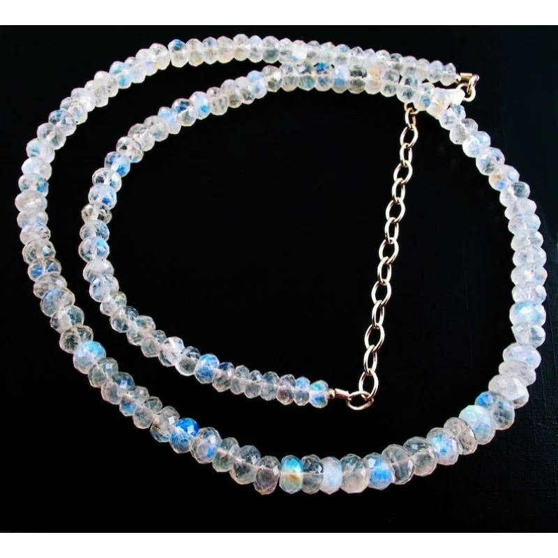 

AAA Rainbow Moonstone Faceted Rondelle 3-4MM Gemstone Beads Choker Necklace 18''