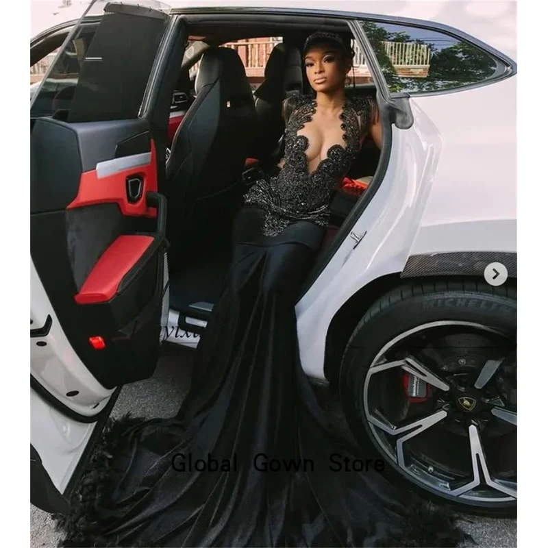 

Stunning Rhinestone Beaded Mermaid Prom Dresses Black Girl Customized Evening Party Gown 2025 Glitter Women Long Robes de soirée