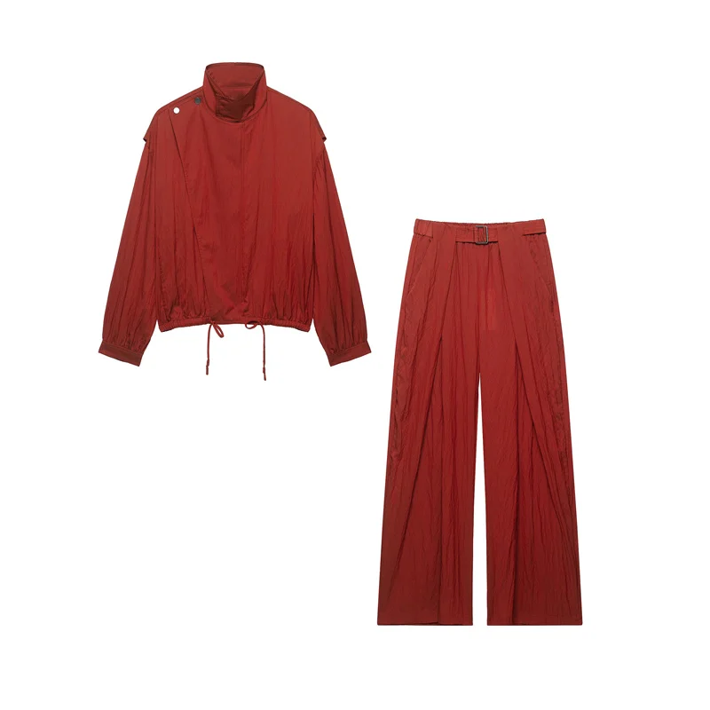 Guobioziy 2026 Autumn New Women's Suit Red Long-Sleeve Drawstring Loose Jacket Outerwear Parka Pants Set Casual Fashion Unique