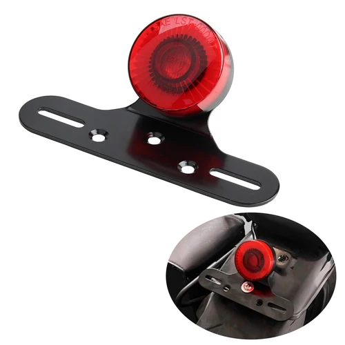 Imagen 2 del producto Luz LED redonda Vintage para motocicleta, luz trasera de freno para motocicleta, indicador de matrícula para Kawasaki Choppers Suzuki Yamaha
