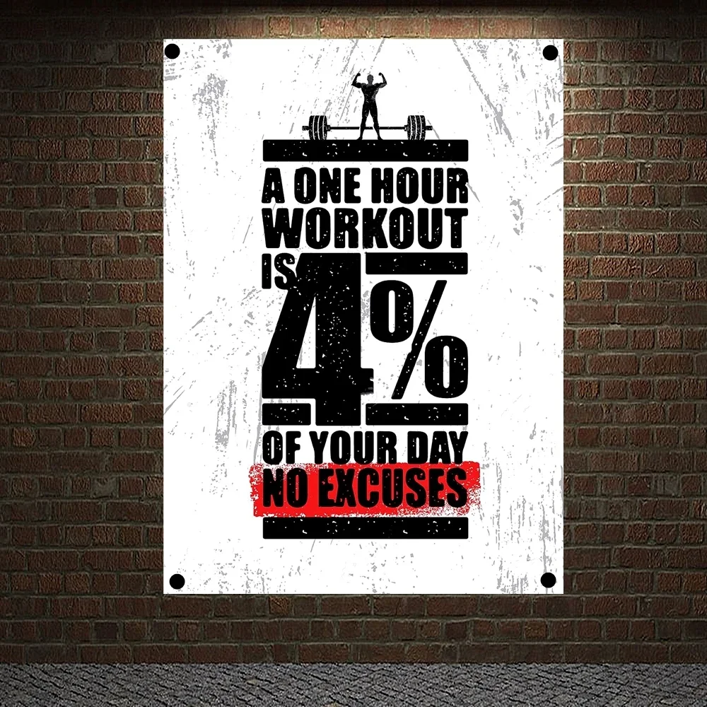 A ONE HOUR WORKOUT IS 4% OF YOUR ADY NO EXCUSES, Motivational Workout Posters Banners Flags Wall Art Canvas Painting Gym Decor 4